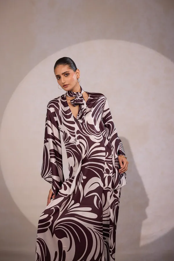 Brown_Fluid_Crepe_Bell_Sleeve_Maxi_Dress_For_Women