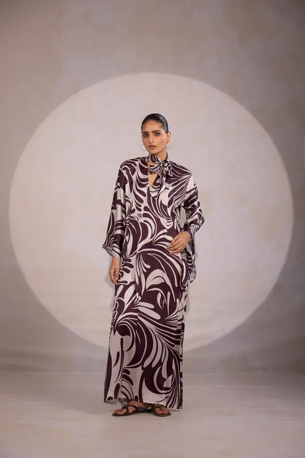 Brown_Fluid_Crepe_Bell_Sleeve_Maxi_Dress_For_Women