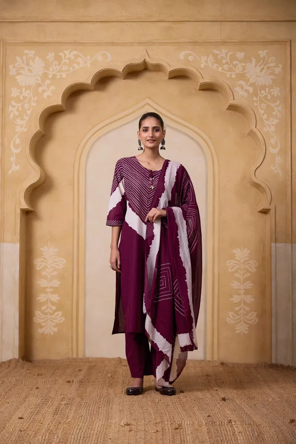 Purple_Cotton_Bandhani_Print_Straight_Kurta_Suit_Set_For_Women