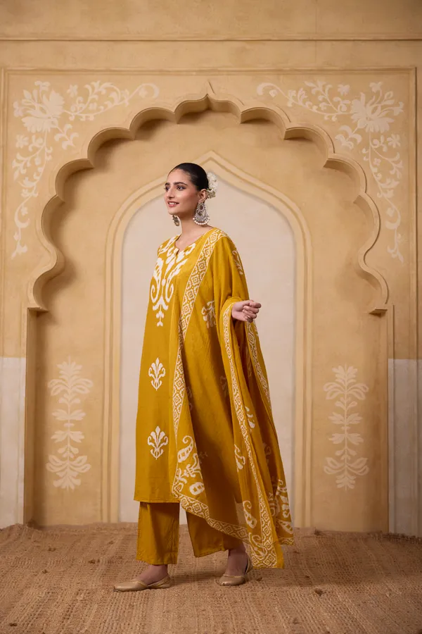Yellow_Cotton_Bandhani_Print_Straight_Kurta_Suit_Set_For_Women