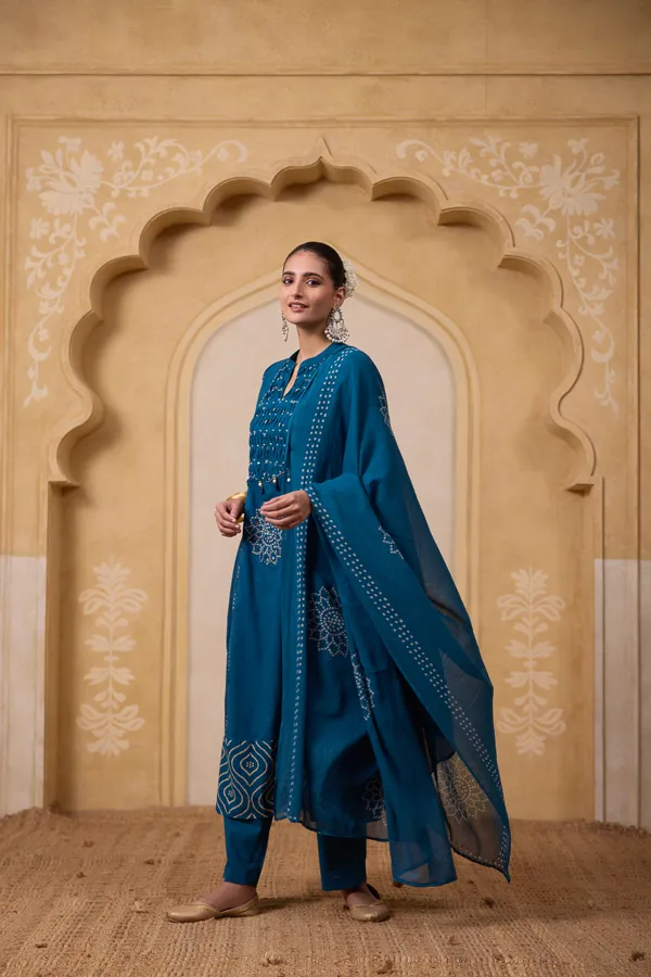 Blue_Cotton_Bandhani_Print_Anarkali_Suit_Set_For_Women