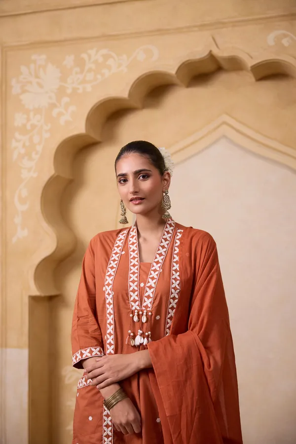 Orange_Cotton_Floral_Embroidered_Kurta_Suit_Set_For_Women