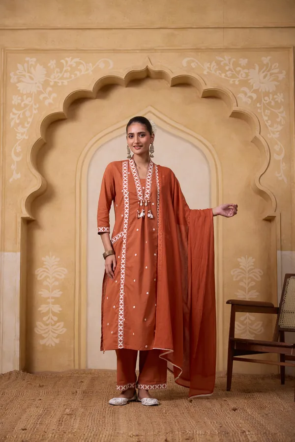 Orange_Cotton_Floral_Embroidered_Kurta_Suit_Set_For_Women