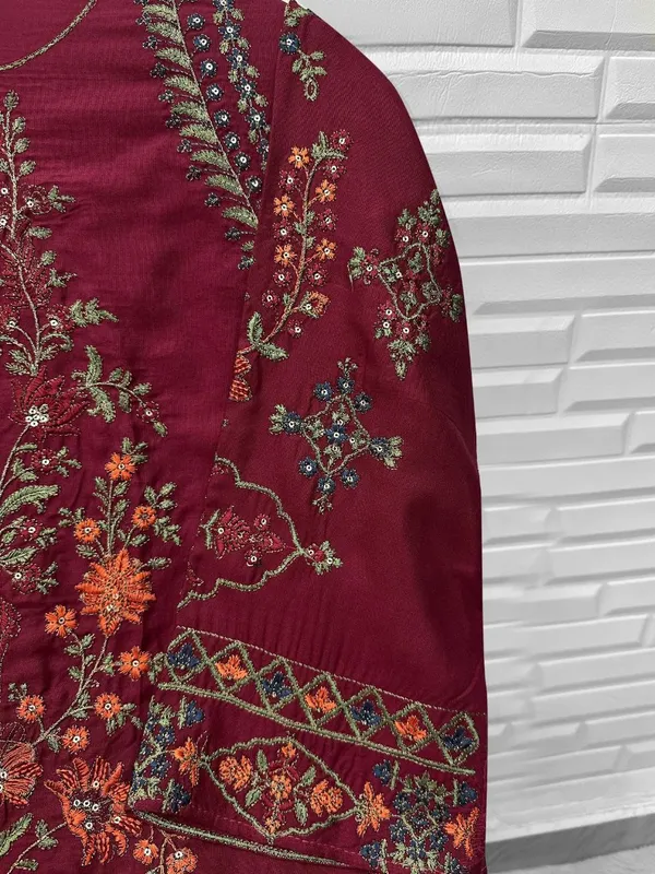 Maroon_Viscose_Rayon_Embroidered_Suit_Set_For_Women