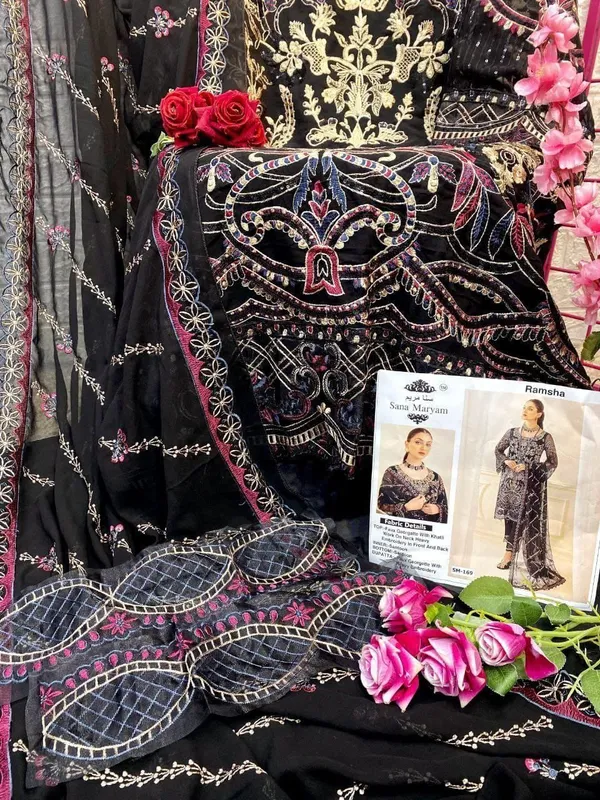 Black_Faux_Georgette_Embroidered_Suit_Set_For_Women
