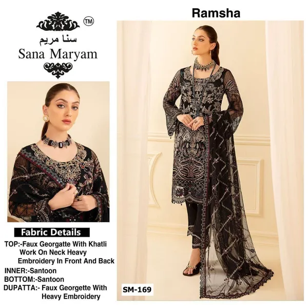 Black_Faux_Georgette_Embroidered_Suit_Set_For_Women