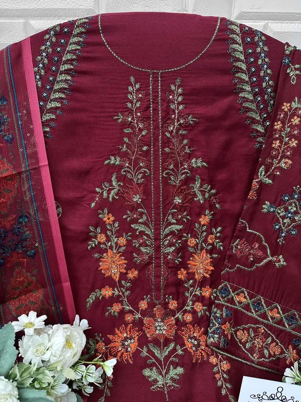 Maroon_Viscose_Rayon_Embroidered_Suit_Set_For_Women