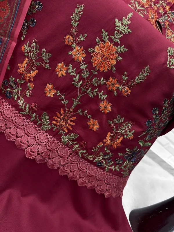 Maroon_Viscose_Rayon_Embroidered_Suit_Set_For_Women