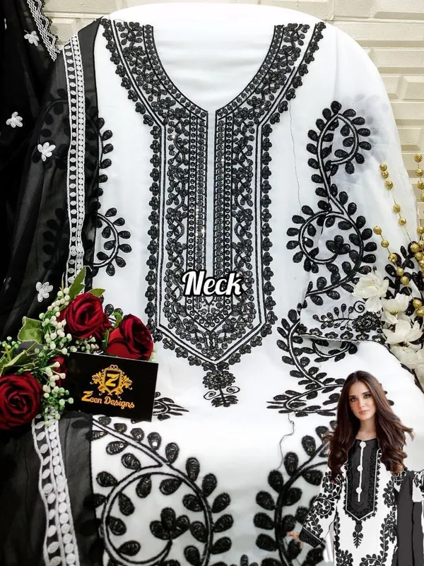 Black_And_White_Faux_Georgette_Embroidered_Suit_Set_For_Women