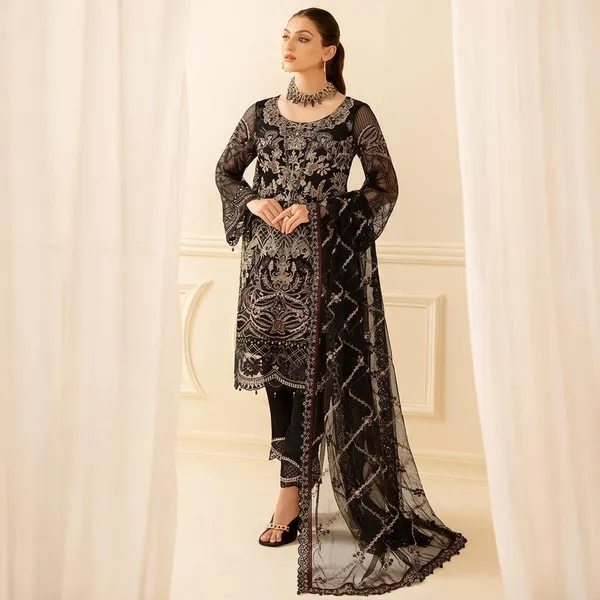 Black_Muslin_And_Cotton_Embroidered_Straight_Suit_Set_For_Women