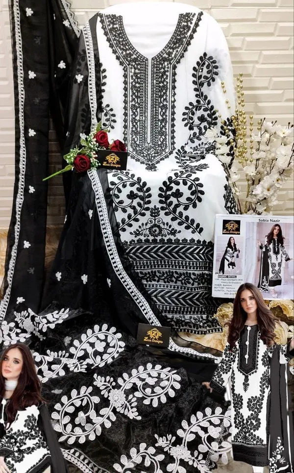 Black_And_White_Faux_Georgette_Embroidered_Suit_Set_For_Women