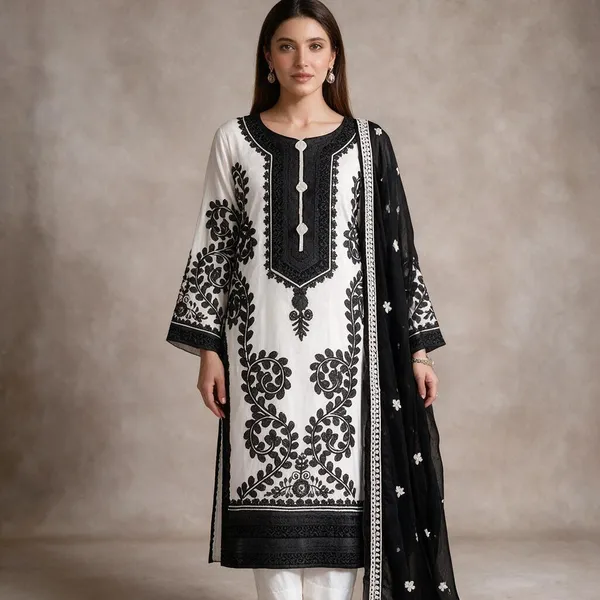 Black_And_White_Muslin_And_Cotton_Embroidered_Straight_Suit_Set_For_Women