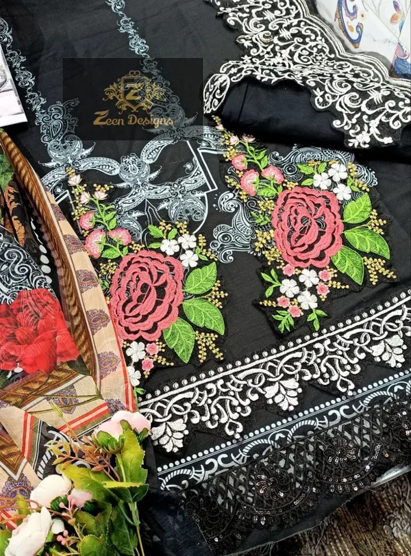 Black_Muslin_Cotton_Embroidered_Unstitched_Suit_Set_For_Women