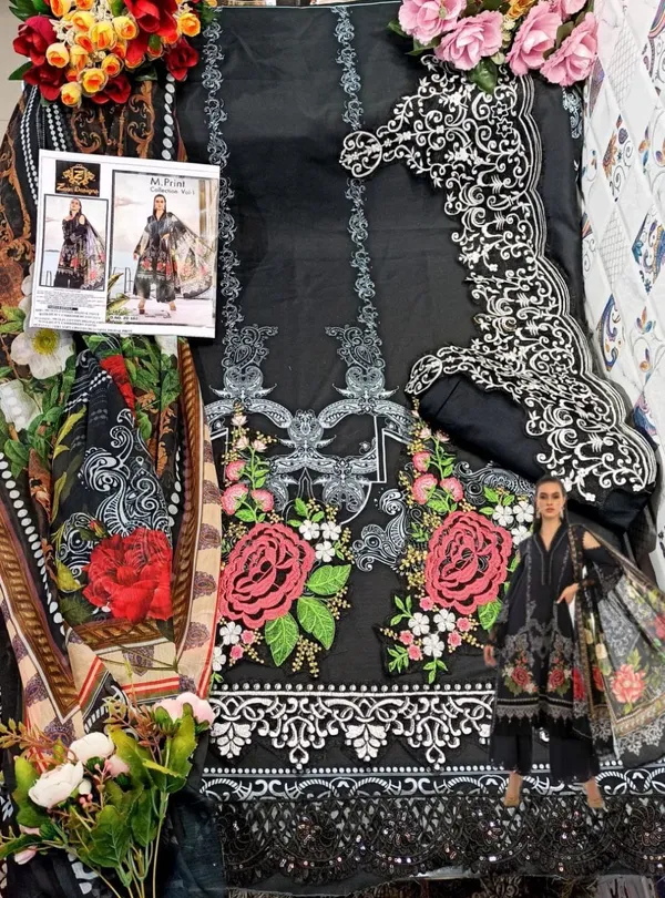 Black_Muslin_Cotton_Embroidered_Unstitched_Suit_Set_For_Women