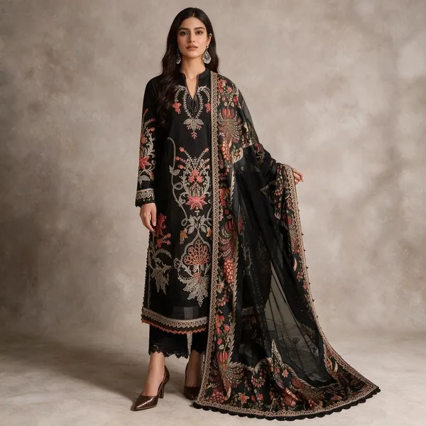 Black_Muslin_And_Cotton_Embroidered_Straight_Suit_Set_For_Women