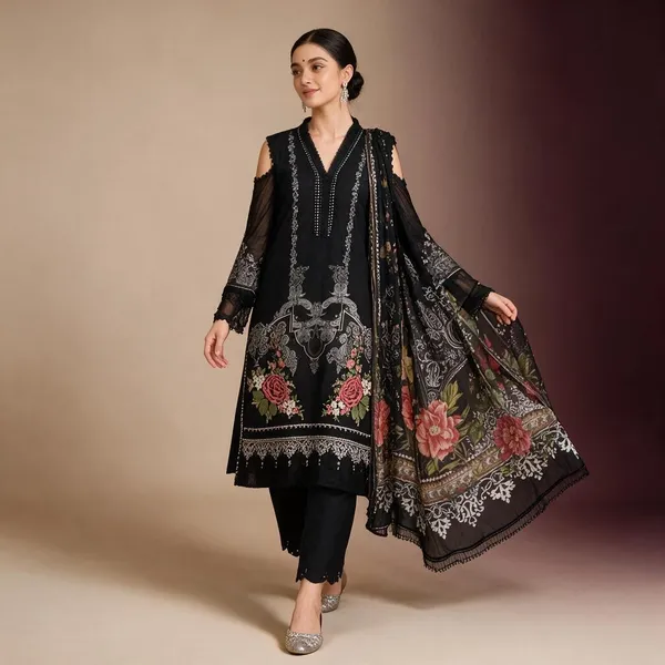 Black_Muslin_And_Cotton_Embroidered_Straight_Suit_Set_For_Women