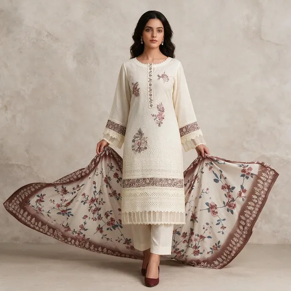 White_Muslin_And_Cotton_Embroidered_Straight_Suit_Set_For_Women