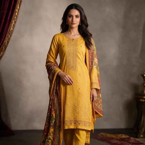 Yellow_Muslin_And_Cotton_Embroidered_Straight_Suit_Set_For_Women