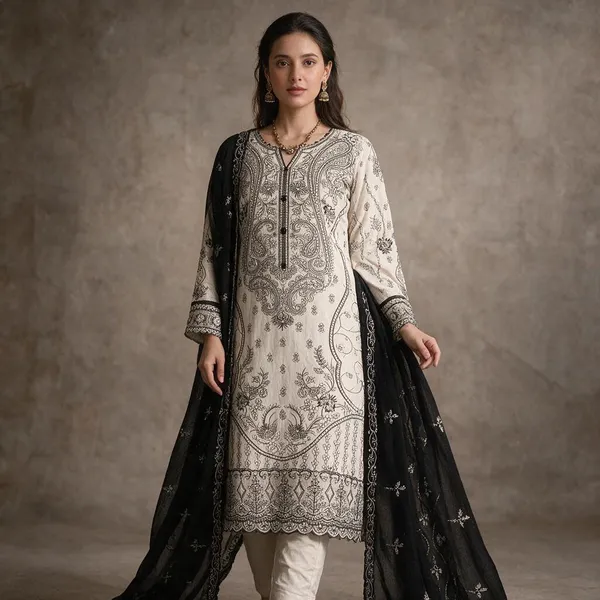 White_Muslin_And_Cotton_Embroidered_Straight_Suit_Set_For_Women