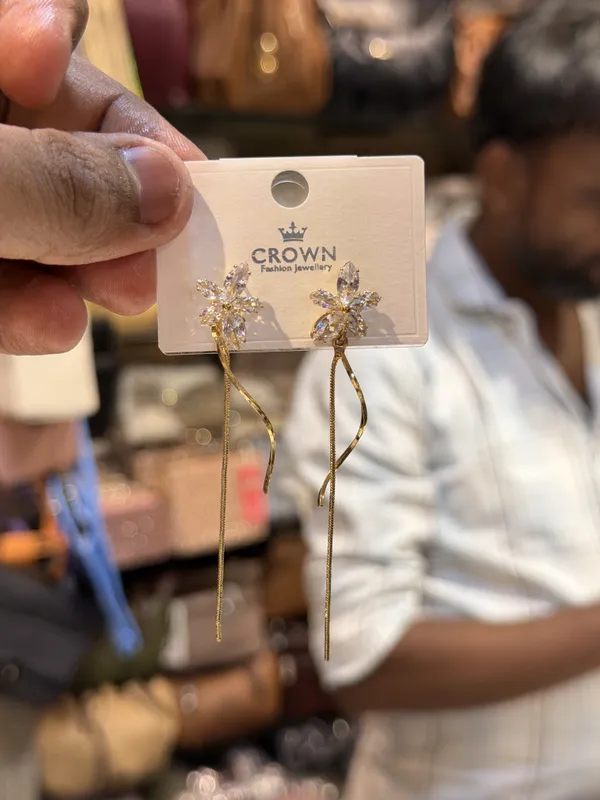Aarohi_Gold-Tone_Floral_Embellished_Chain_Drop_Earrings_for_Women