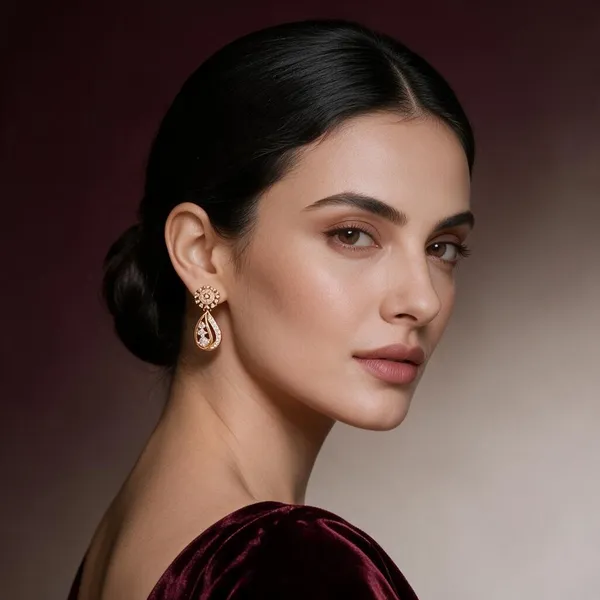 Bina_Gold_Tone_Floral_Drop_Earrings_For_Women