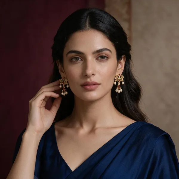 Madhuri_Gold_Tone_Lotus_Pearl_Drop_Earrings_For_Women