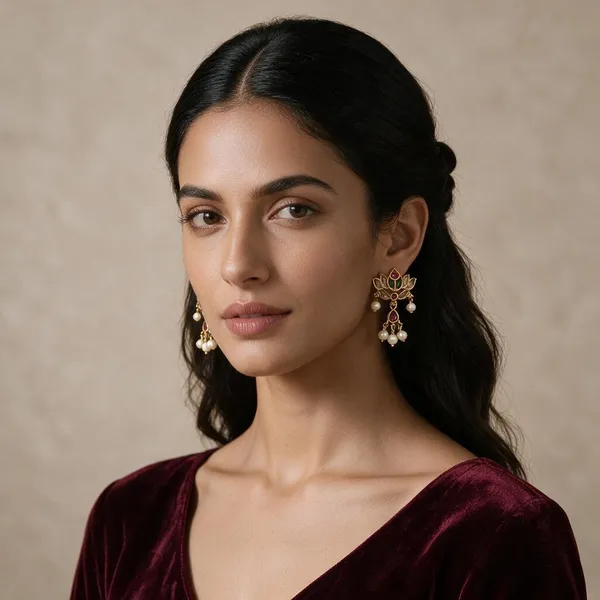 Madhuri_Gold_Tone_Lotus_Pearl_Drop_Earrings_For_Women