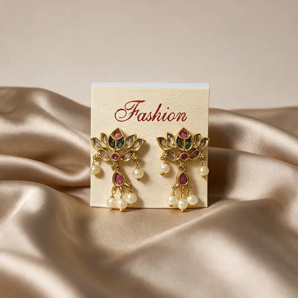 Madhuri_Gold_Tone_Lotus_Pearl_Drop_Earrings_For_Women