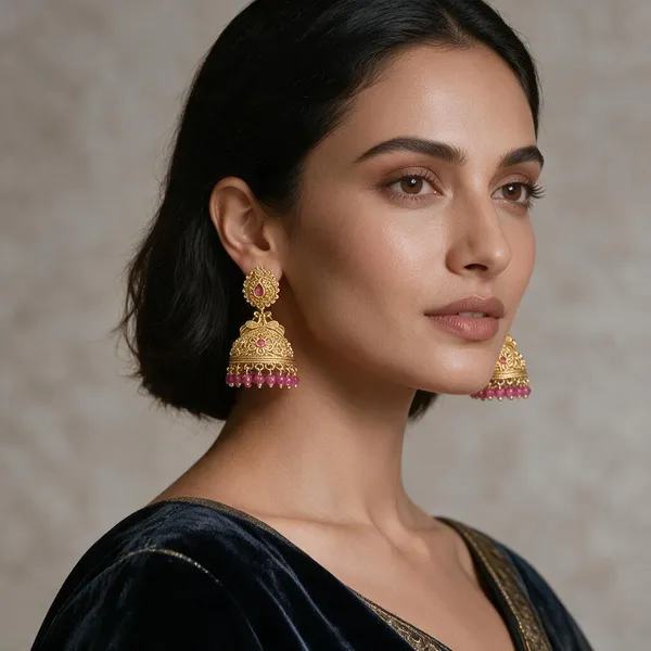 Navya_Gold_Tone_Pink_Jhumka_Earrings_For_Women