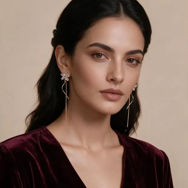 Aarohi_Gold-Tone_Floral_Embellished_Chain_Drop_Earrings_For_Women