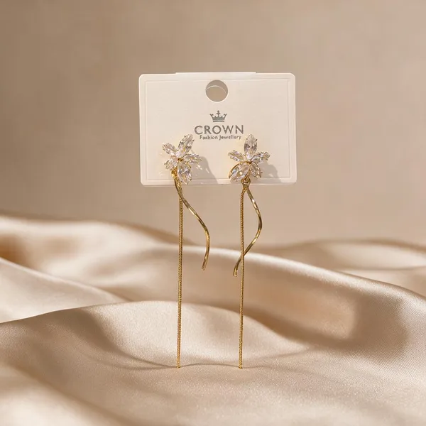 Aarohi_Gold-Tone_Floral_Embellished_Chain_Drop_Earrings_For_Women