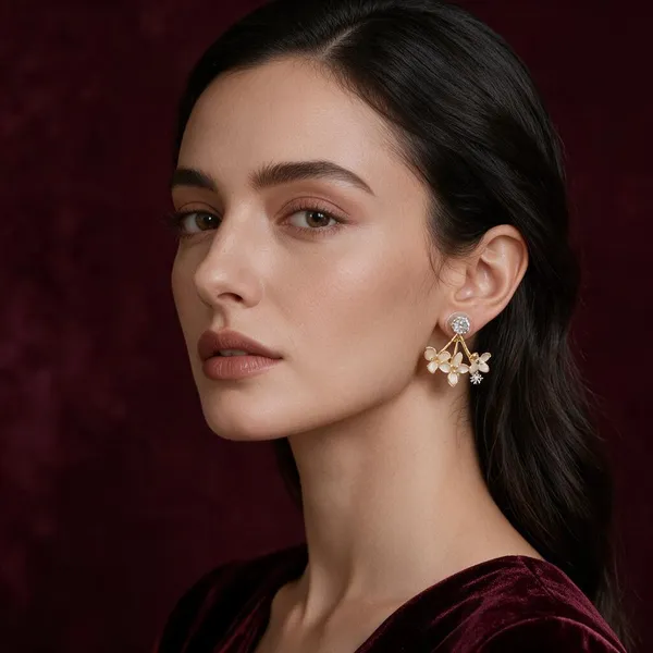Vineeta_Gold_Tone_Floral_Drop_Earrings_For_Women