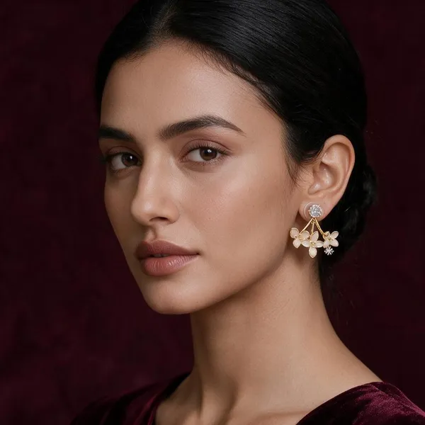 Vineeta_Gold_Tone_Floral_Drop_Earrings_For_Women