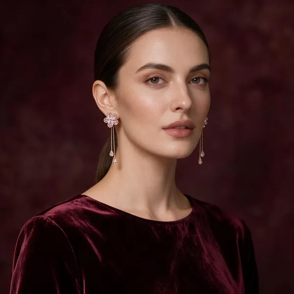 Samaira_Rose_Gold_Floral_Chain_Drop_Earrings_For_Women