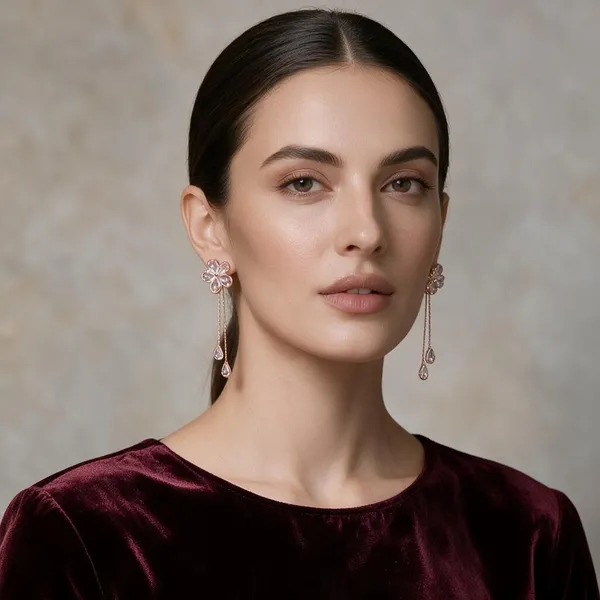 Samaira_Rose_Gold_Floral_Chain_Drop_Earrings_For_Women