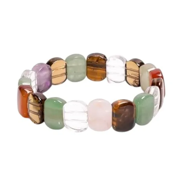 Plethora_Hub_Natural_Multi_Gemstone_14mm_Oval_Shape_Smooth_Cut_Beads_Bracelet_For_Unisex_Crystal_Stone_Stretch_Meditation_Reiki_Spiritual_Jewelry_For_Everyday_Wear_Men_Women