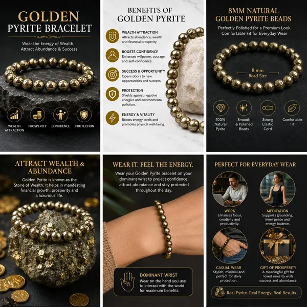 Plethora_Hub_Golden_Pyrite_Gemstone_Bracelet_8mm_Beads_Unisex_Handmade_Stretch_Bracelet_Jewelry_For_Men_Women_Meditation_Everyday_Wear_Spiritual_Accessory