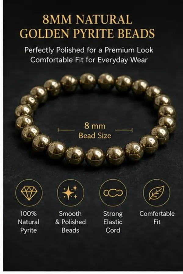 Plethora_Hub_Golden_Pyrite_Gemstone_Bracelet_8mm_Beads_Unisex_Handmade_Stretch_Bracelet_Jewelry_For_Men_Women_Meditation_Everyday_Wear_Spiritual_Accessory