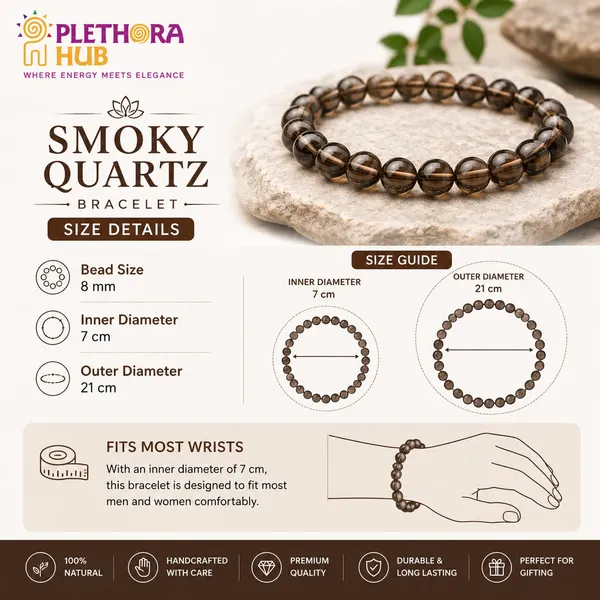 Plethora_Hub_Certified_Natural_Smoky_Quartz_Crystal_Bracelet_8mm_For_Unisex_Brown_Gemstone_Bead_Meditation_Reiki_Spiritual_Jewelry_For_Everyday_Wear_Men_Women