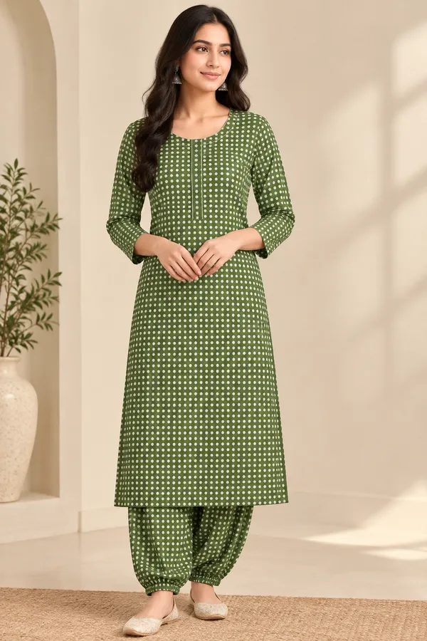 Green_Printed_Straight_Kurta_Set_For_Women