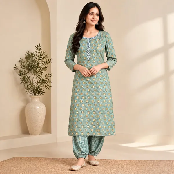 Green_Blue_Cotton_Straight_Kurta_Salwar_Set_For_Women_Pack_Of_2