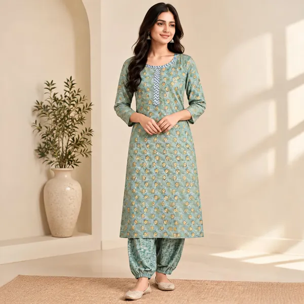 Green_Blue_Cotton_Straight_Kurta_Salwar_Set_For_Women_Pack_Of_2