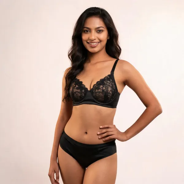 Black_Cotton_Lace_Classic_Bra_And_Briefs_Set_For_Women