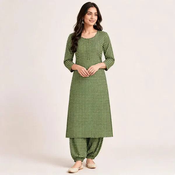 Olive_Green_Cotton_Straight_Kurta_Set_For_Women