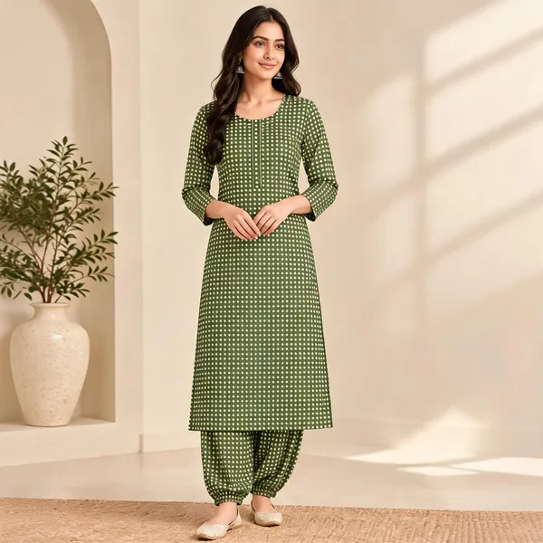 Olive_Green_Cotton_Straight_Kurta_Set_For_Women