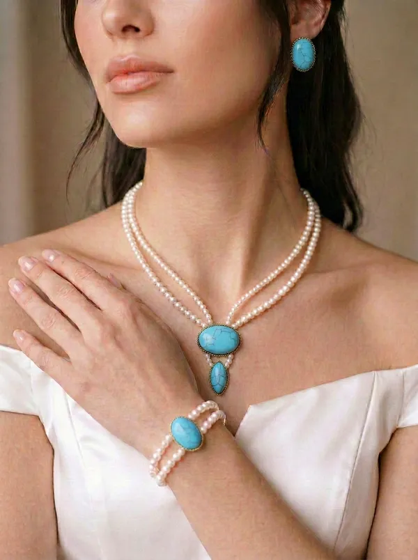 Turquoise_Double_Strand_Pearl_Set_With_Bracelet
