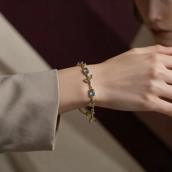 Gold-Plated_Stainless_Steel_Blue_Stone_Linked_Bracelet_For_Women
