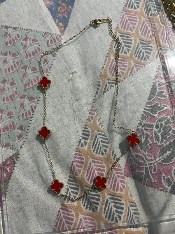 Gold_Tone_Red_Clover_Necklace_for_Women