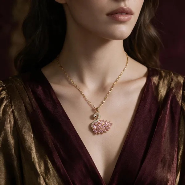 Gold-Plated_Stainless_Steel_Rhinestone_Floral_Pendant_Necklace_For_Women
