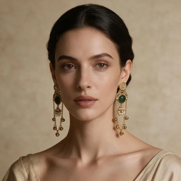 Gold-Plated_Stainless_Steel_Green_Stone_Layered_Jhumka_Earrings_For_Women